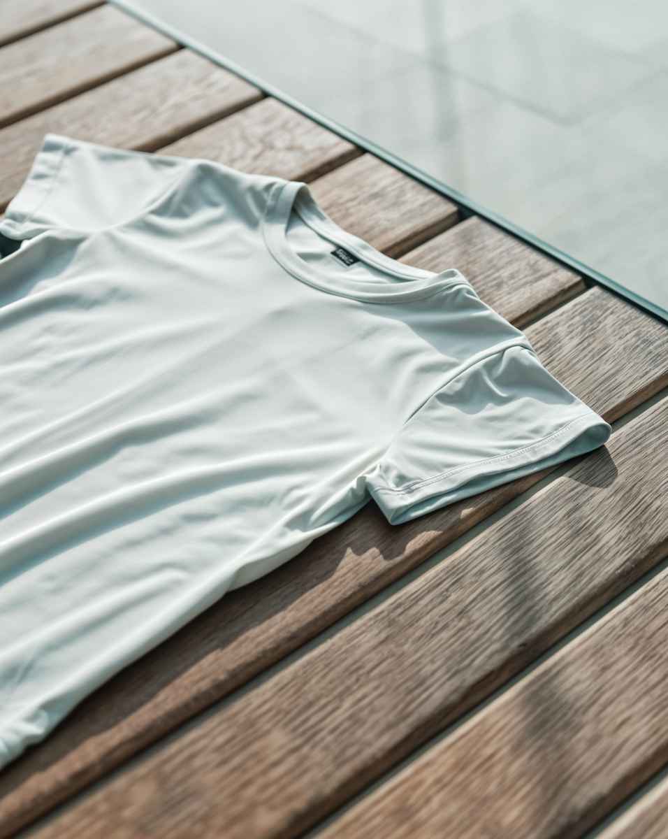 White T-shirt on Wooden Surface_11zon